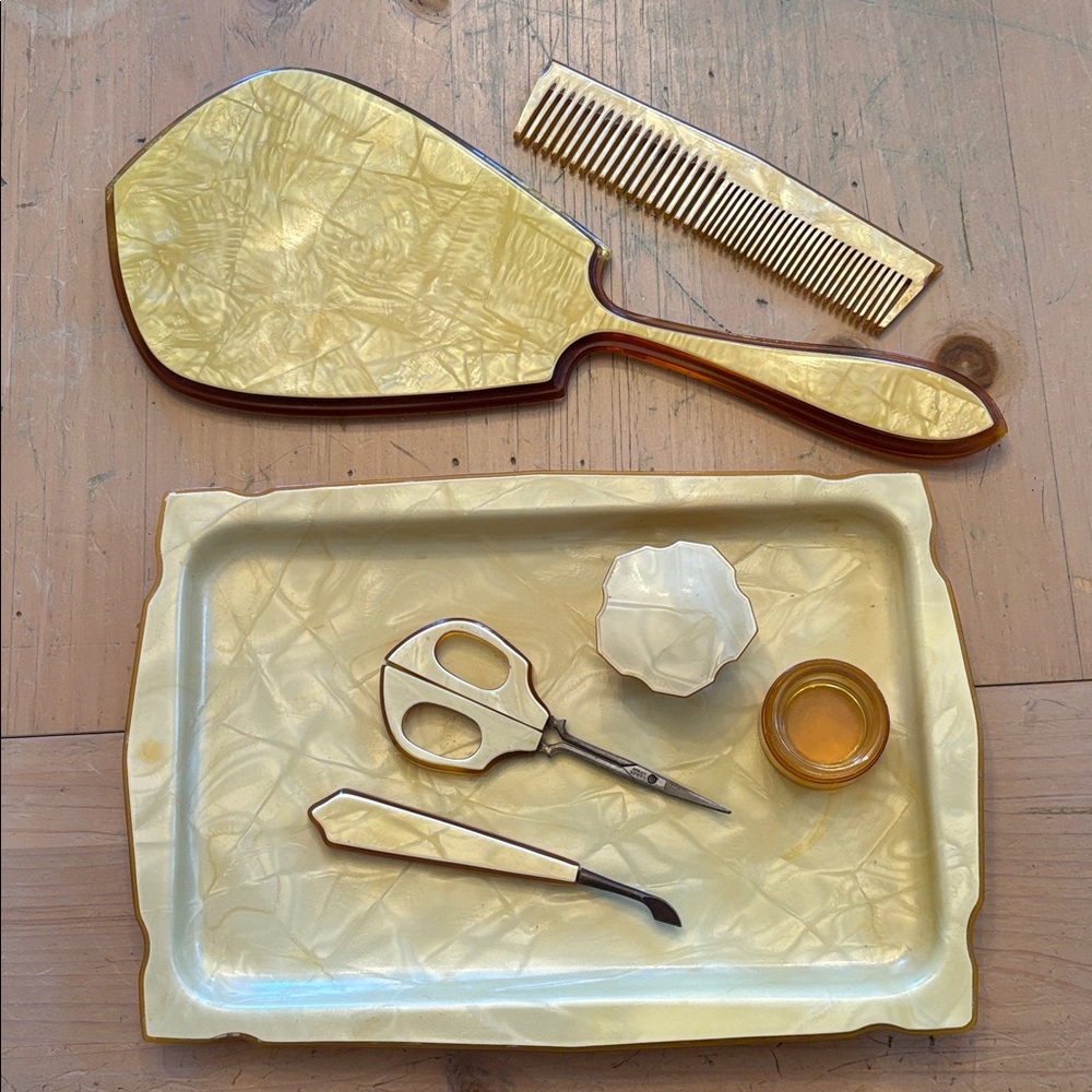 Vintage Vanity Set with Mirror and Accessories
